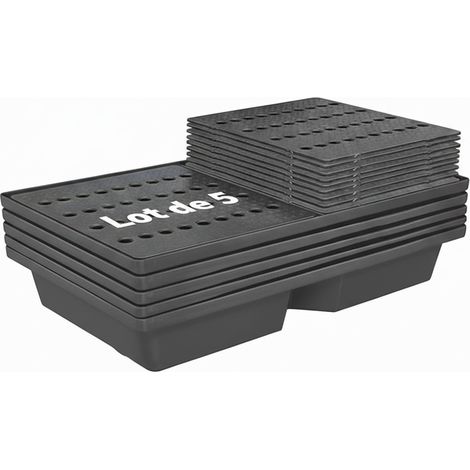 Bac de rétention 70l empilable avec caillebotis-lot de 5-plast'up rotomoulage (1/4)