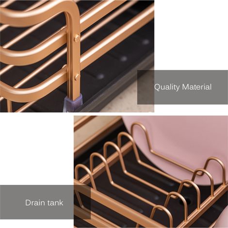 Égouttoir à vaisselle en alliage d'aluminium, support de rangement pour vaisselle, étagère de séchage pour évier, porte-bols, porte-ustensiles, boîte de rangement avec porte-baguettes, couleur or rose (1/5)