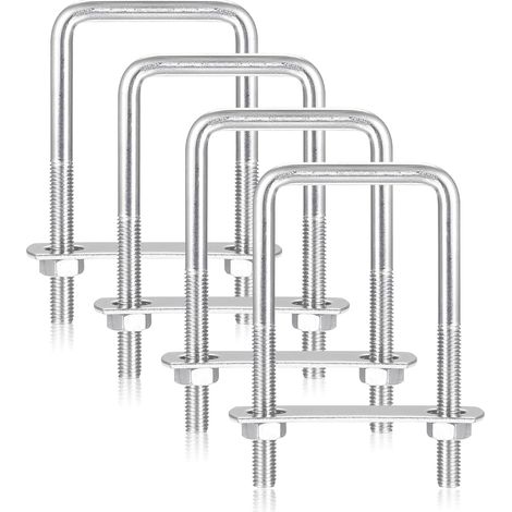 Lot de 4 Boulons en U Carrés M8 70 x 110 mm Vis à étrier Acier Inoxydable avec écrous et Sangles de Cadre Étrier de Fixation pour Installation Stable (1/5)