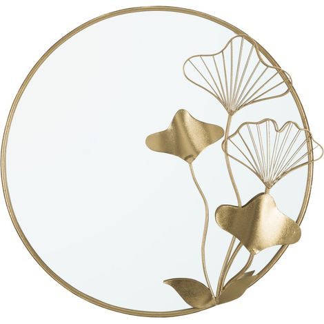 Specchio da parete With Flower con decoro floreale in ferro dorato