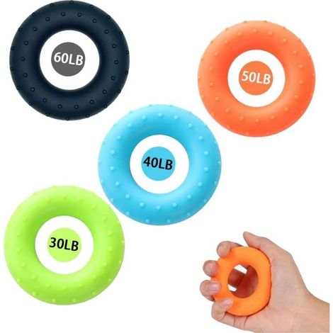 Lot de 4 entraîneurs d'avant-bras, de main, de doigts, de 30 à 60 lb, pour avant-bras, doigts et bras, anneaux en silicone pour entraînement musculaire, sport, escalade, fitness (1/4)