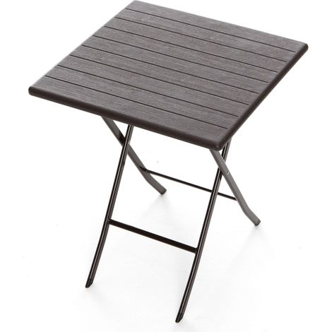 Tavolino Pieghevole da Giardino 62x62x73 cm in Ferro Taddei Plastik Wood Marrone Scuro
