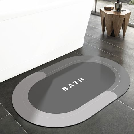 Tapis de Bain diatomite,antidérapant Absorbant Tapis en Terre de diatomée,séchage Rapide pour Sol Salle de Bain Douche Tapis,Ovale Bodenmatte (Gris, 60x40cm) (1/5)