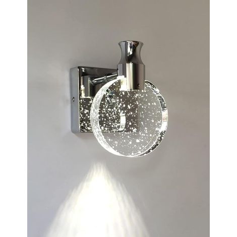 Applique Murale Cristal, Luminaire Mural Interieur de Style Nordique de Luxe, Lampe Murale Ronde Créatif pour Chambre, Chevet, Salon, Salle de Bain, Commode, Couloir (Argent, Petit) (1/5)