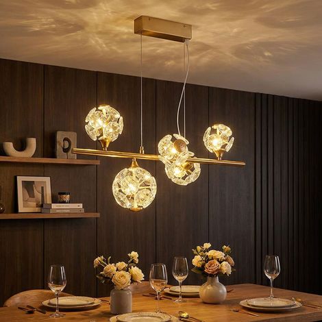Pendelleuchte Hängelampe Esstischleuchte Glas Kristalle goldfarben LED H 150 cm (1/5)