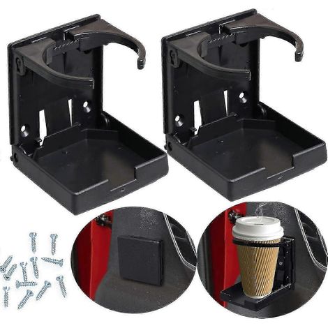 2 porte-gobelets pliables et réglables avec vis et ruban adhésif - pour voiture, camion, bateau, fourgonnette (noir) (1/5)