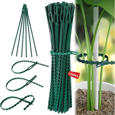 Ataduras para plantas, ataduras ajustables para plantas de jardín, ataduras universales, ataduras de plástico de sujeción rápida para plantas de 17 cm, reutilizables, 100 unidades (verde) (1/5)