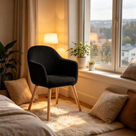 Chaise de salle à manger - WESTYLE - Chaise velours côtelé - Accoudoirs intégrés - Assise mousse 49cm - Pieds bois massif (1/5)