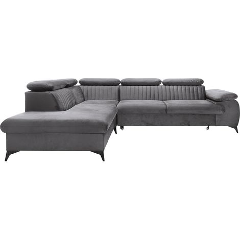 Canapé grand angle gauche convertible en velours gris anthracite SAMARA (1/4)