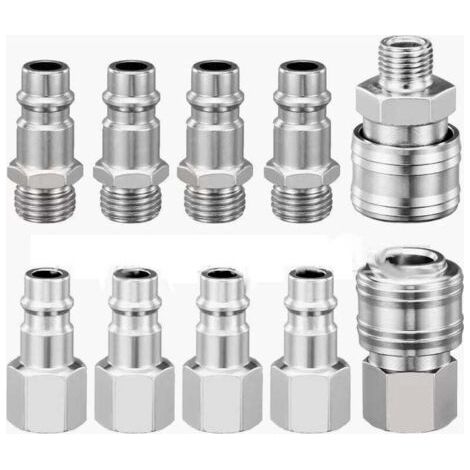 Green Mobility-Kit de 10 raccords pneumatiques rapides pour compresseurs, 1/4" BSP, raccord rapide, raccord d'air, tuyau, connecteur d'air comprimé, mâle et femelle (1/2)