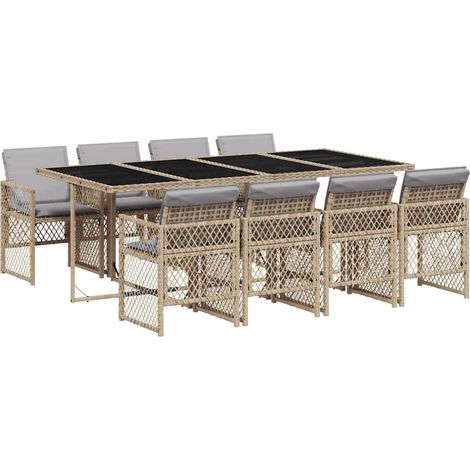 Maison Exclusive - 9-tlg. Garten-Essgruppe mit Kissen Beige Poly