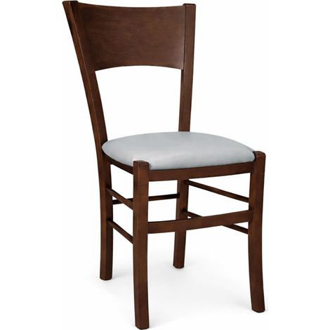 Sedia sala da pranzo Lucy in legno noce scuro con seduta imbottita grigio chiaro