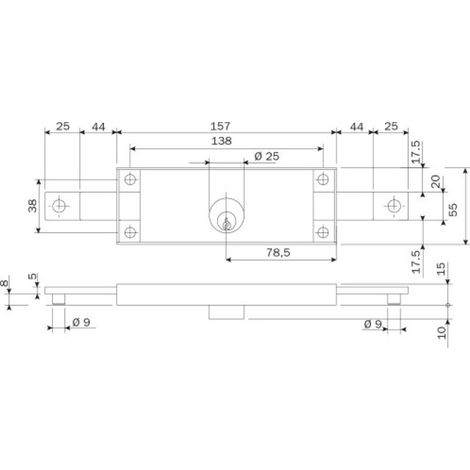Serrure à tringles pour porte de garage et rideau métallique – Cylindre rond Ø 25mm – 2 pênes latéraux – Finition gris anthracite (1/5)