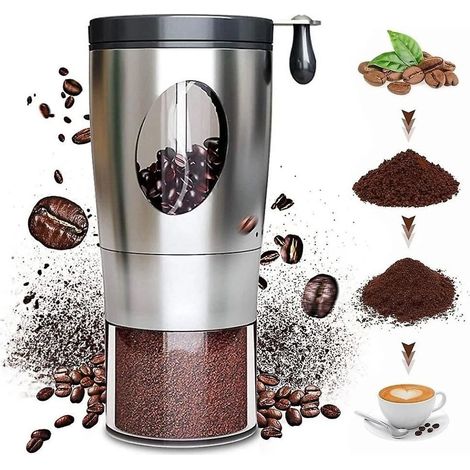 Moulin à café manuel portable avec manivelle, mouture réglable pour expresso, cafetière à piston et café filtre, idéal pour la maison, le bureau et les voyages.-AquaForge (1/5)
