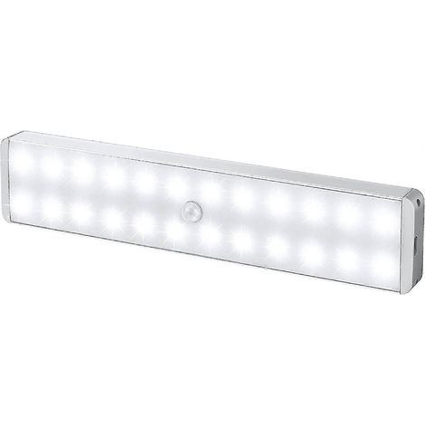 Éclairage LED pour placard, barre lumineuse sans fil à 24 LED avec variateur, rechargeable par USB, détecteur de mouvement et télécommande. Installation facile et sécurisée sous meuble. (1/5)