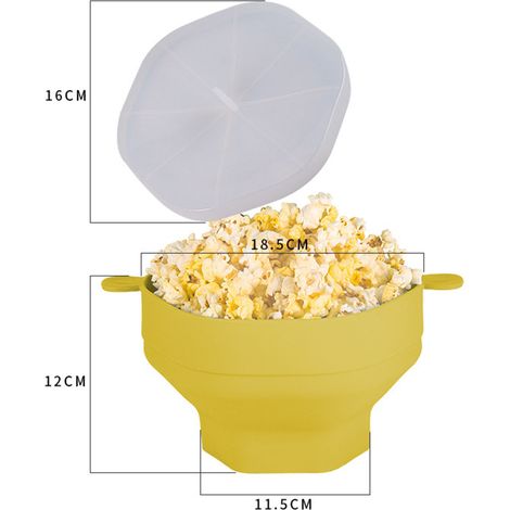 Seau à popcorn en silicone avec poignée, pliable, grande capacité, résistant à la chaleur, pour micro-ondes, jaune