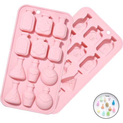 Lot de 2 moules en silicone réutilisables en forme de bouteille magique à 12 cavités pour Halloween, fondant, gâteau, moules bouteille crâne pour savon, pudding, bonbons, chocolat, décoration (1/5)