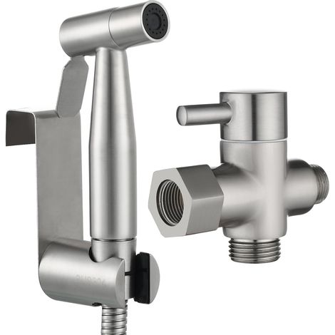 Stainless Steel Hand Shower Kit with 3/8-12/17 3-Way Toilet Valve and Shower Hose 1.2 m, Ideal for Suspended Toilets (1/5)
