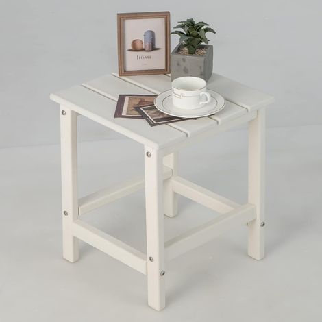 COSTWAY Table d’Appoint Extérieure en HDPE Résistante aux Intempéries Charge 100KG, Table Basse de Jardin Carrée Design Adirondack, pour Patio Terrasse Cour 36 x 36 x 47 cm, Blanc (1/5)