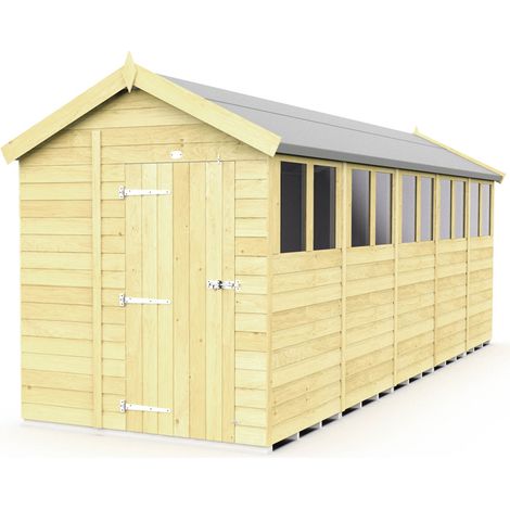 6 x 20 Feet Apex Shed - Single Door With Windows - Wood - L590 x W175 x H217 cm