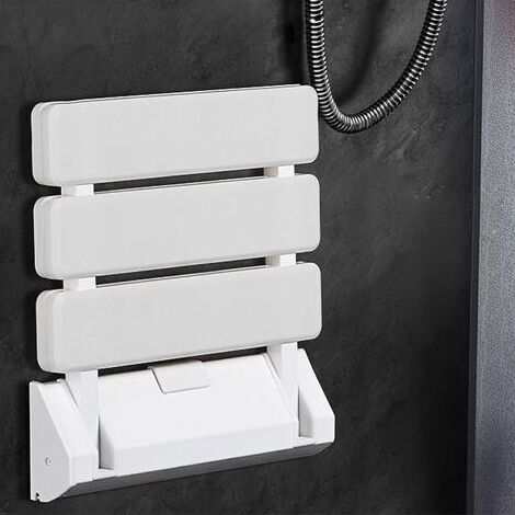 Klappbarer Duschsitz zur Wandmontage, Tragkraft 130 kg, faltbarer Duschsitz, klappbarer Hocker fürs Badezimmer, weißer Wandhocker