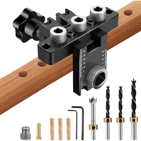 Gabarit de percage charniere,guide de percage bois, Ajustable Guide de Menuiserie de Percage,Positionneur de Trou Oblique pour Travail du Bois 8/10/15mm (Style 1, Alliage d'aluminium, 10 6.5 6cm) (1/5)