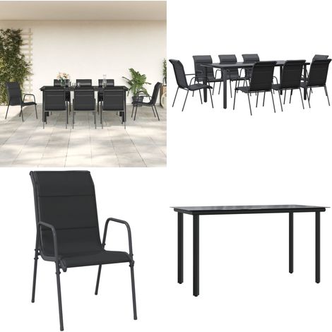 Ensemble à manger de jardin 9 pcs noir textilène et acier - Fauteuil de jardin - Table de jardin (1/5)