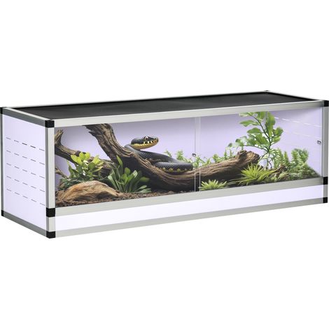 Terrario in alluminio per rettili, anfibi e aracnidi, box per l'allevamento di rettili, terrario in rete metallica, bianco, argento e nero, 120 x 40 x 40 cm