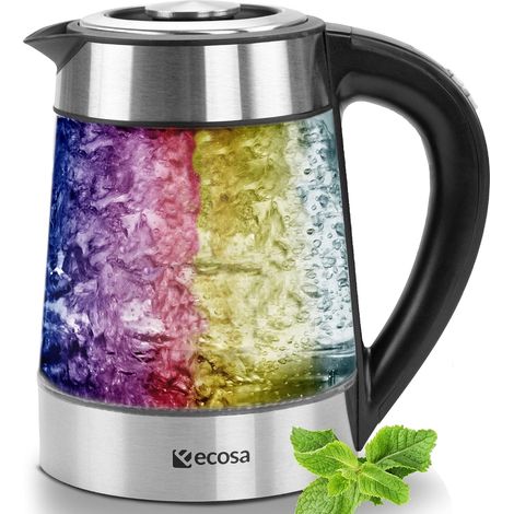 Bouilloire en verre 1,7 l - 2200 W - Acier inoxydable - 100 % sans BPA - Fonction maintien au chaud - Éclairage LED à changement de couleur - Réglage de la température (40 °C à 100 °C) (1/5)