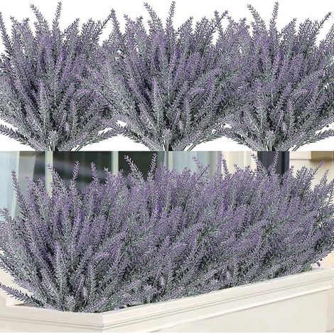 12 Bündel künstliche Lavendelblumen, künstliche lila Kunststoffblumen für Zuhause, Hochzeit, Küche, Garten, Terrasse, Fensterkasten, Büro, Tischdekoration