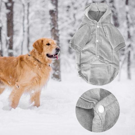 Costume d'hiver pour animaux de compagnie avec chapeau à boutons, gris, pour garder au chaud chien et chat. (1/5)