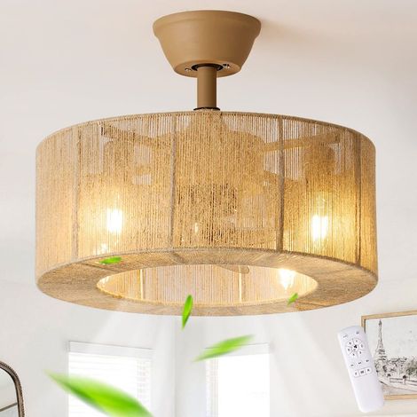 Ventilateur de plafond avec lumière et télécommande, lustre de style bohème avec ventilateur, 6 vitesses de vent, minuterie, hauteur réglable, φ 45CM (1/5)