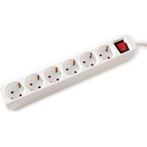 Bâti de Prises 6X avec Interrupteur, Blanc, 3 m (1/2)
