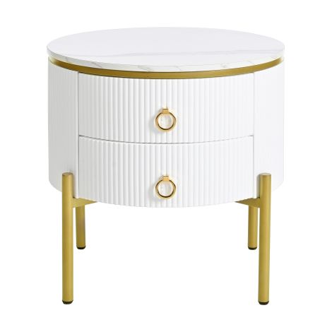 Table basse effet marbre, tiroirs, pieds dorés, hauteur réglable