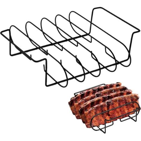 Rejilla para costillas para ahumar y asar a la parrilla, resistente rejilla de acero al carbono antiadherente para accesorios ahumador exterior (1/5)