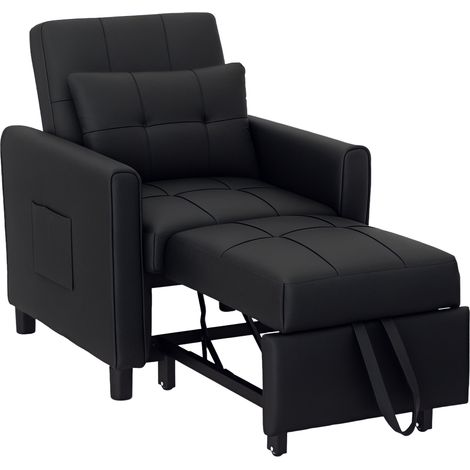 Linen-Look Single Chair Bed - Black (1/5)