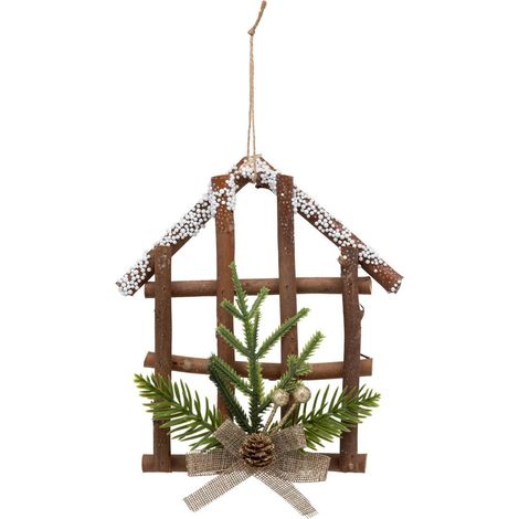 Decoración de madera árbol de Navidad casa de troncos 18cm - Atmosphera créateur d'intérieur