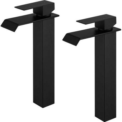 Homelody – Robinet salle de bain noir à bec cascade haut – Mitigeur lavabo en acier inox – Installation monotrou – Hauteur 295mm, débit 8-10L/min (1/5)