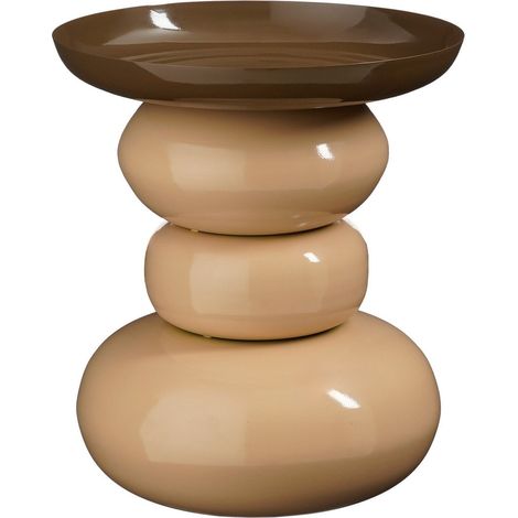 Table d'appoint ronde et bout de canapé design bicolore crème et marron H42 x Ø37 cm - PANGIVO (1/5)
