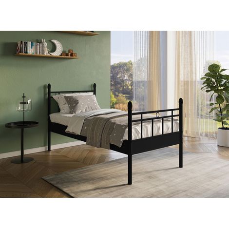 Lit simple en métal noir KADY 90 x 190 cm (1/5)