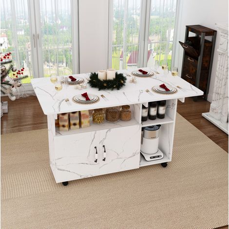 Klappbarer Esstisch (110x70x80 cm), 3 in 1 mit 5 Rollen, Stauraum, MDF, Weiß (1/5)