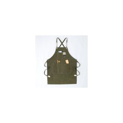 Tablier de travail en toile résistante avec poche de rangement pour outils, tablier croisé dans le dos pour hommes et femmes (vert, 80 cm)