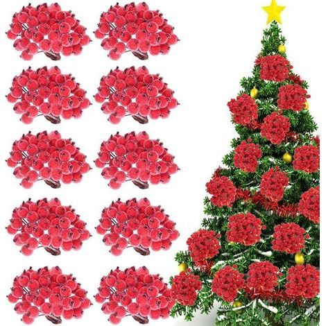 LAOA 400 Stück Baies Artificielle Rouges Houx Baies Fausses de Noël Effet Givre Baies de Guirlande Décoration Mini Fruits Baies Fleurs Artificielles Mini Baie Aux Fruits Givrés de Noël (1/5)