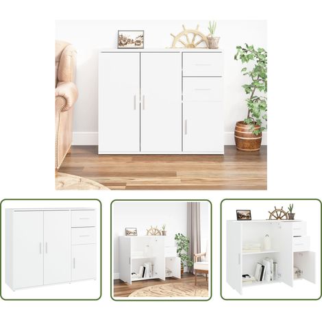 The Living Store Buffet Blanc 91x29,5x75 cm Bois d'ingénierie - Buffet Blanc - Meuble Rangement - Armoire Cuisine - Commode - Mobilier Salon (1/5)