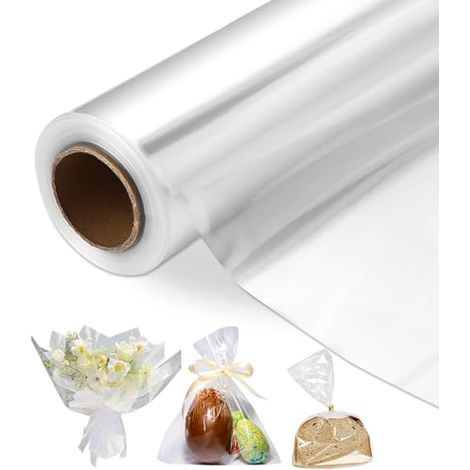 Papier Cadeau Rouleau Transparent 80CM x 20M - Cellophane Emballage 4.7Mils pour Bonbons, Cadeaux, Fleurs (Plier en 43CM) (1/5)