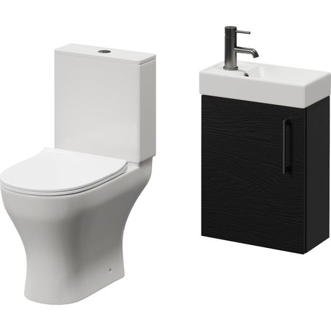Napoli Cube Nero Oak 400mm Single Door Wall Mounted Vanity Unit and Jubilee Toilet Suite with Align Basin - 400mm - Gunmetal Grey 160mm Handle