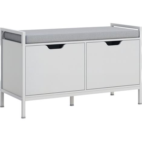 Homcom – Banc meuble à chaussures avec coussin rembourré – 2 placards – Dimensions 84l x 35P x 50H cm – Meuble d'entrée blanc (1/5)