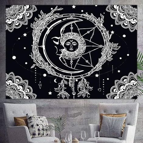 Arazzo da parete psichedelico Sole e Luna, arazzo da parete Mandala, arazzo estetico Tarocchi, tappeto da parete psichedelico, decorazione artistica in tessuto per camera da letto e soggiorno, 200x150 (1/4)