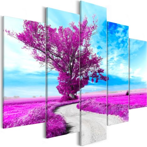 Quadro - Tree near the Road (5 Parts) Violet - 100x50 (1/4)