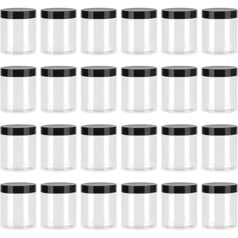 Lot de 24 Bocaux rangement cuisine, Plastique, 250 ml, Couvercle noir, Hermétique, Pour céréales, Farine (1/5)